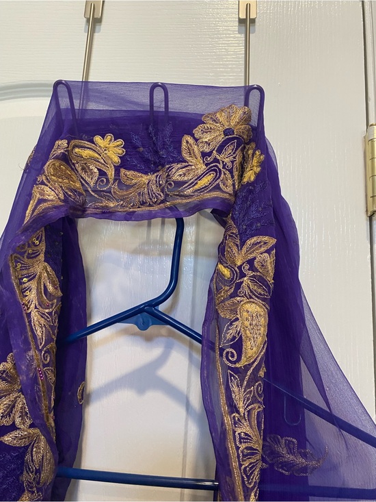 Accessories - Purple and Gold Embroidered Sheer Scarf - Brand Unspecified